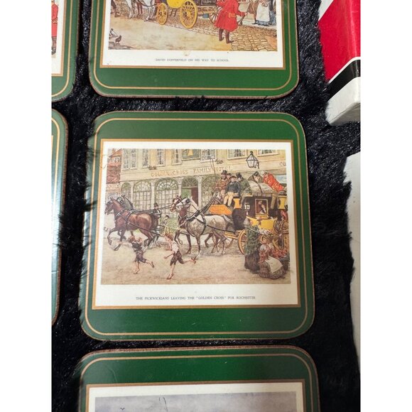 Set Of 6 Vintage Pimpernel  Cork Back Coasters Dickensian Scenes In Original Box - Picture 2 of 11